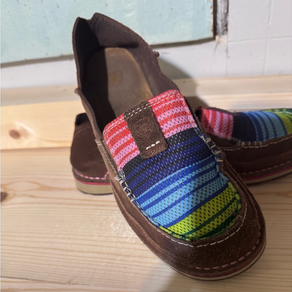 Colorful Striped Ariat slip ons, size 8
